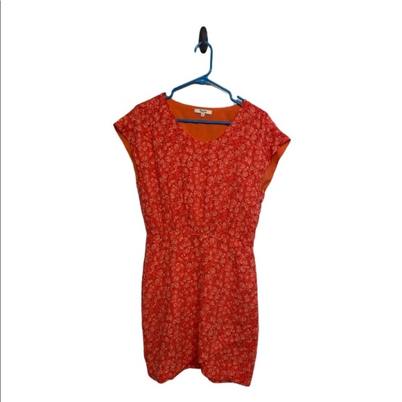 Madewell Orange Floral 100% Silk Dress Size 6 - Picture 1 of 4